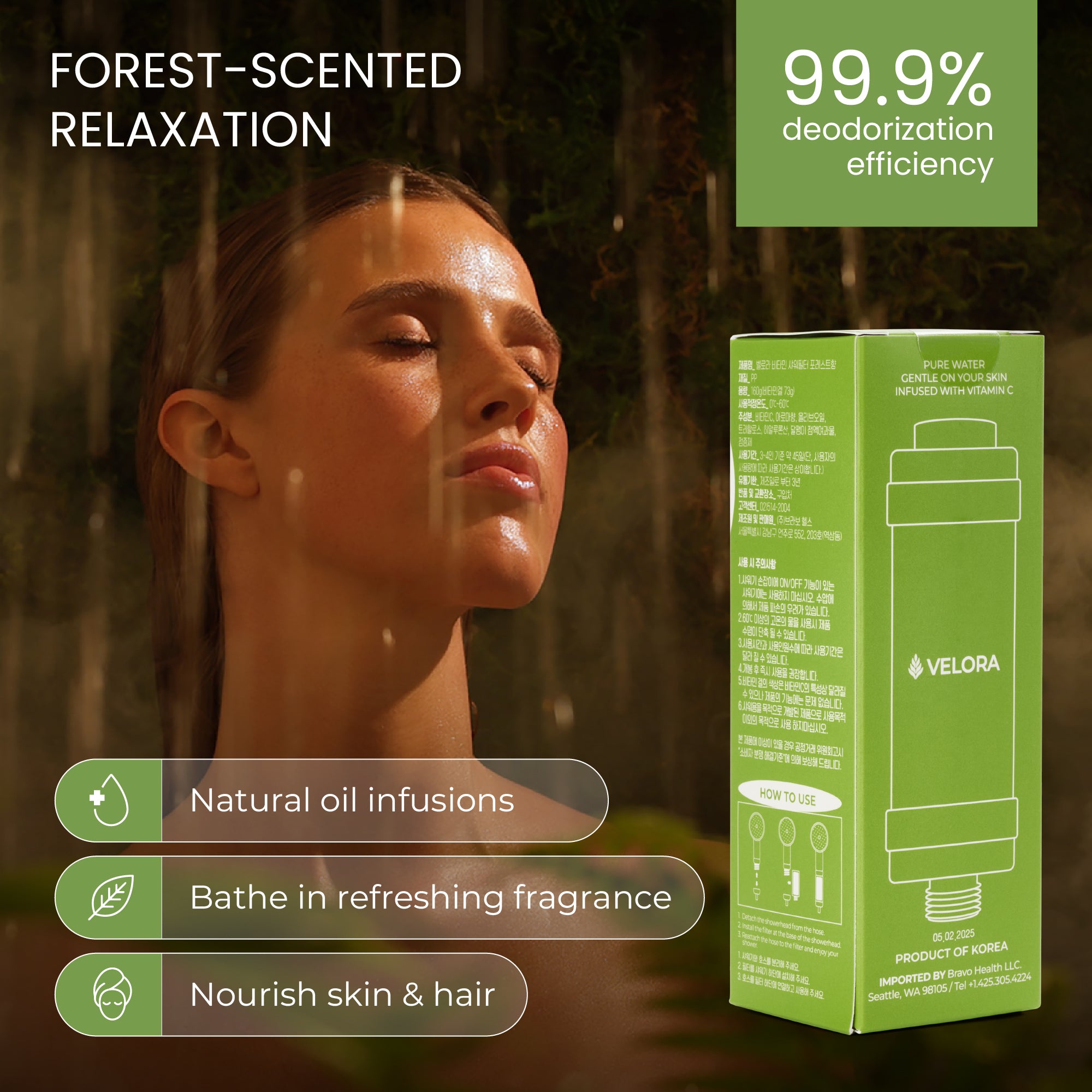 VELORA Vitamin C Shower Filter – Forest Aromatherapy Water Softener for Skin & Hair