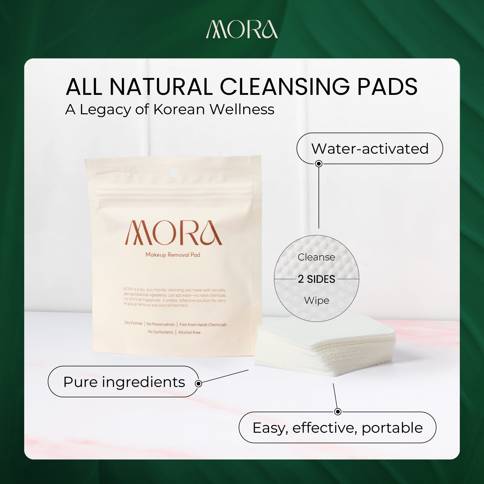 MORA Makeup Removal Pads – Standing Pouch (Ivory, 30 Pads)