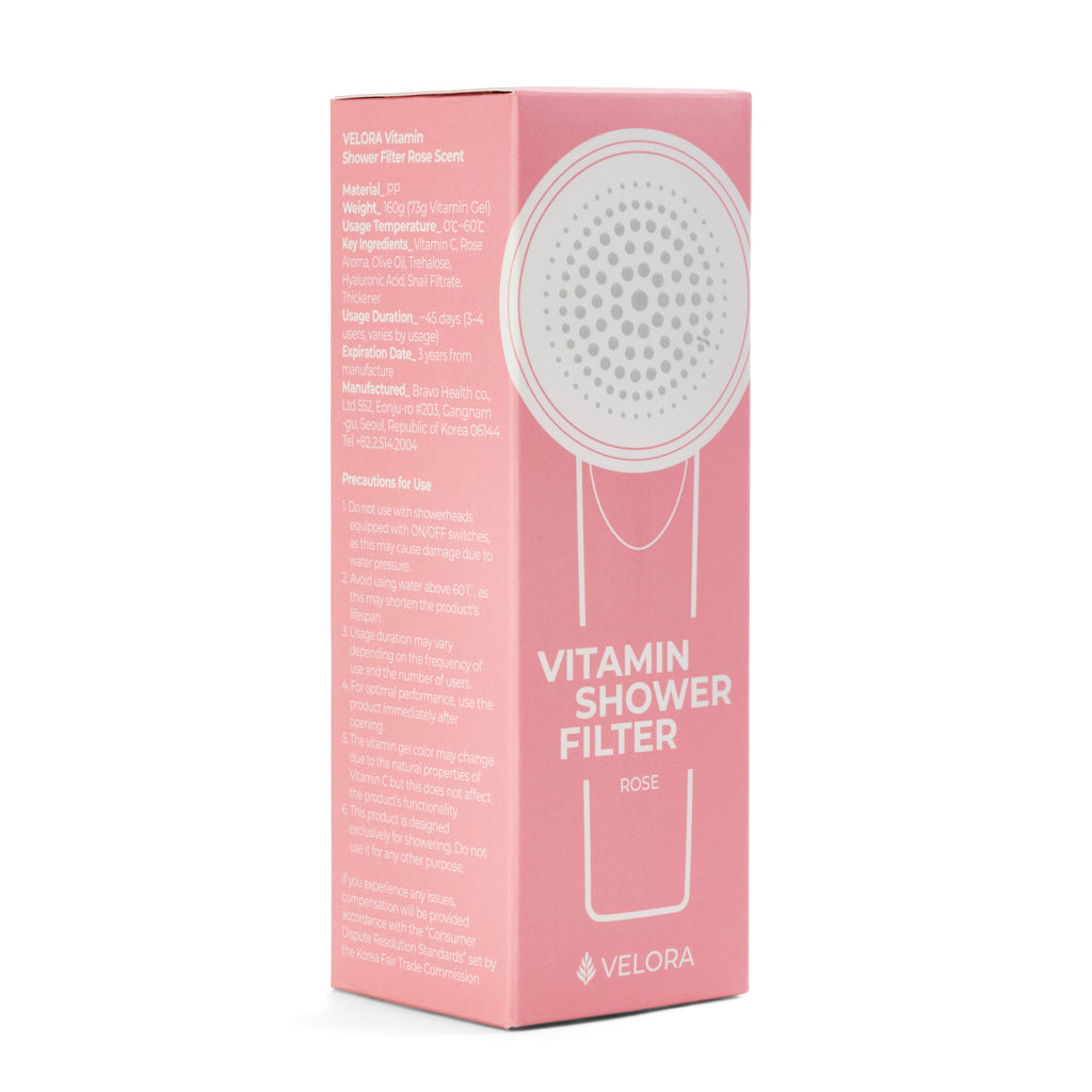 VELORA Vitamin C Shower Filter – Rose Aromatherapy Water Softener for Skin & Hair