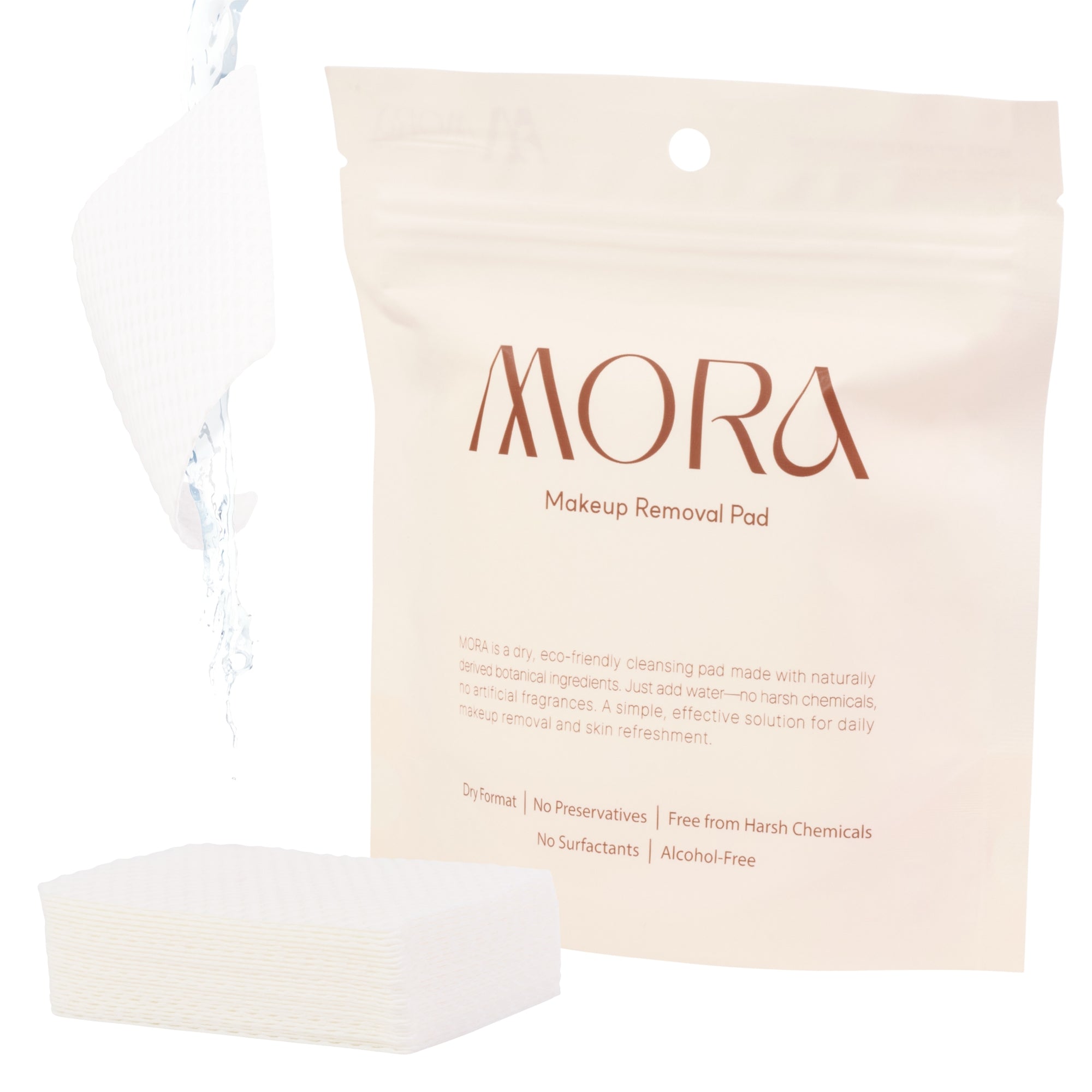 MORA Makeup Removal Pads – Standing Pouch (Ivory, 30 Pads)