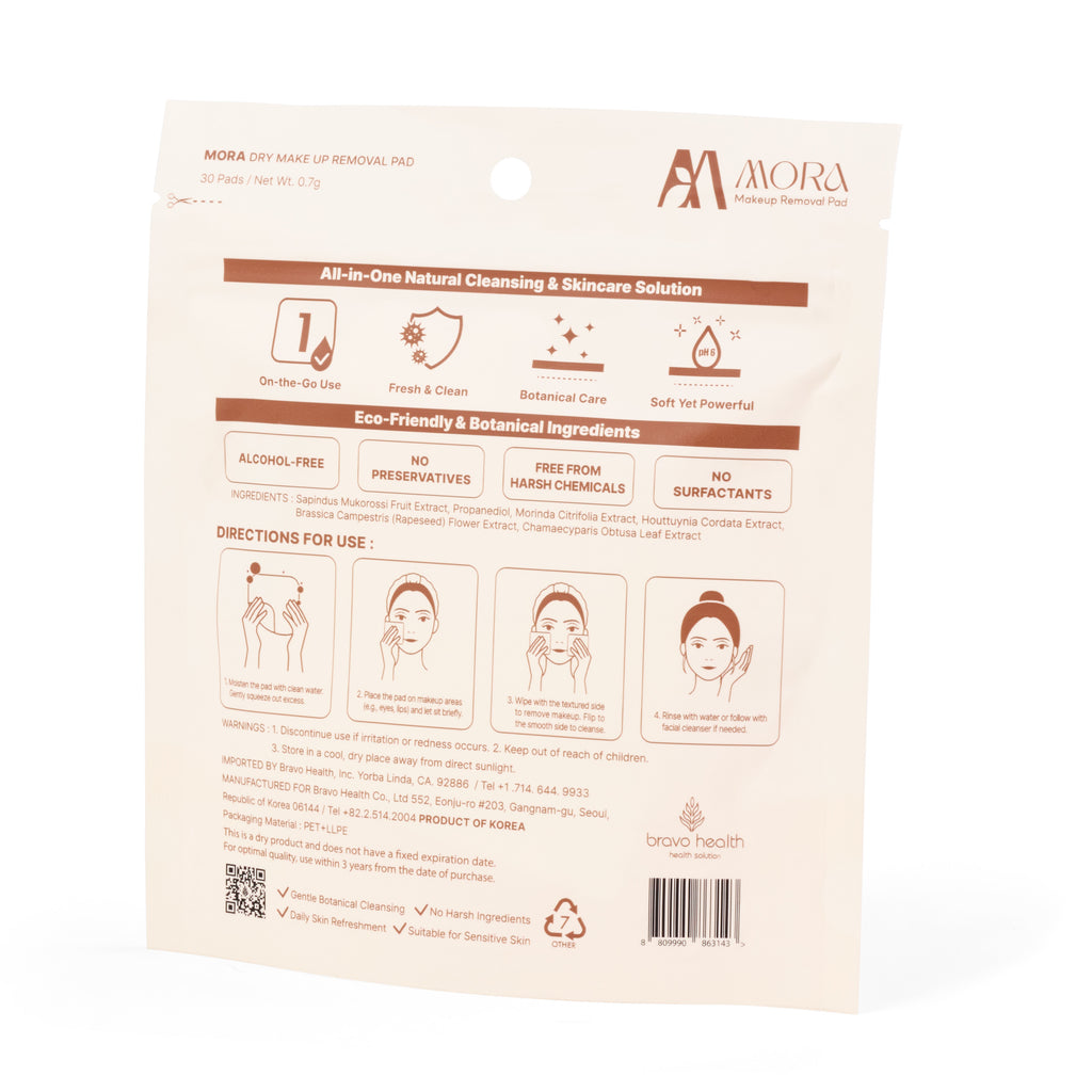 MORA Makeup Removal Pads – Standing Pouch (Ivory, 30 Pads)