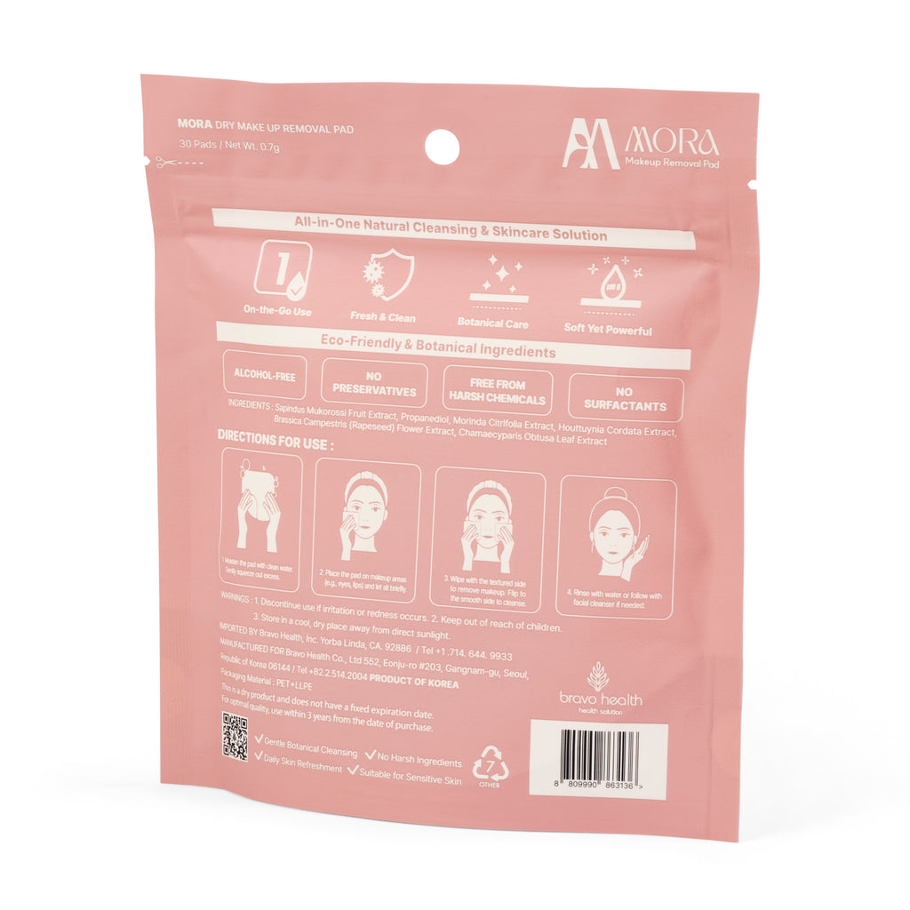 MORA Makeup Removal Pads – Standing Pouch (Pink, 30 Pads)