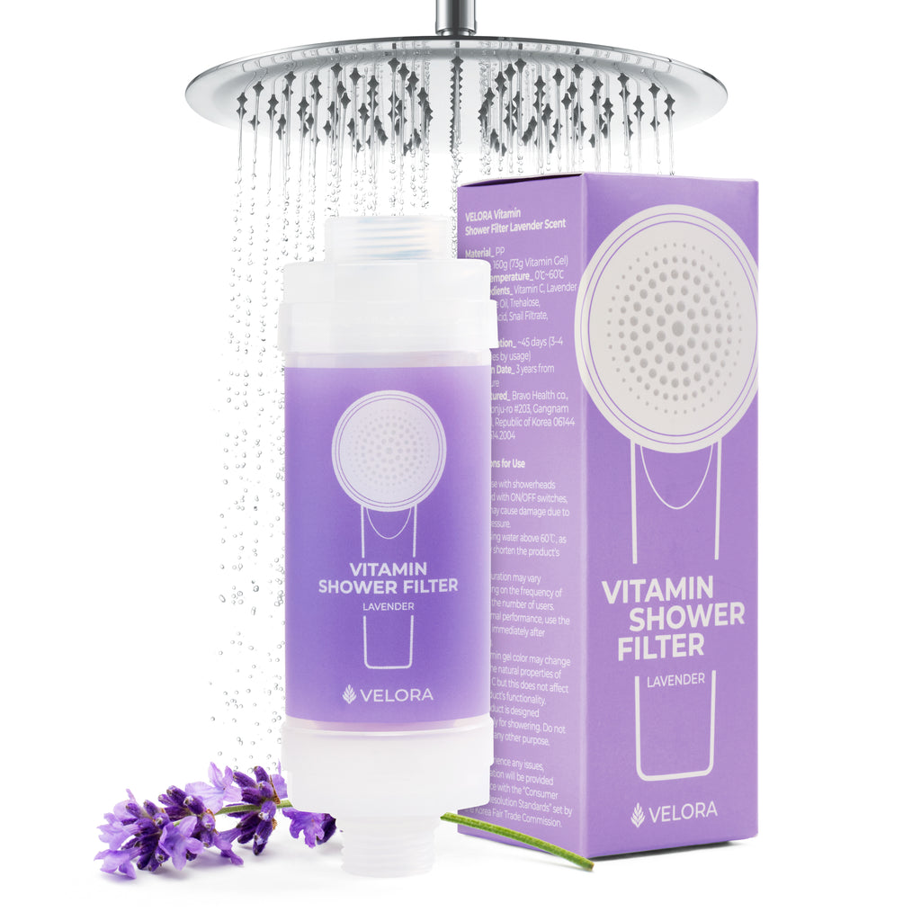 VELORA Vitamin C Shower Filter – Levender Aromatherapy Water Softener for Skin & Hair